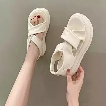 summer Women New Sandals Thick soled sandals for external wear Women Fashion Buckle Lightweight Heel outdoors sand Sandalias 35