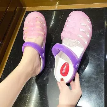 Summer women s bag head slippers 2025 new one-word foot cover fashion casual light sports beach shoes cool slippers 35