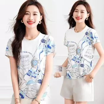 Summer Women s Casual Loose Fit Slimming Short Sleeved Two-piece Set XXXXL