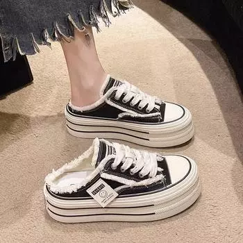 Summer Women s Closed-Toe Slippers Outdoor Wear Canvas Shoes Heel-Free Lazy Semi Slipper Thick Bottom Ins Fashion 39EU/CN40 белый