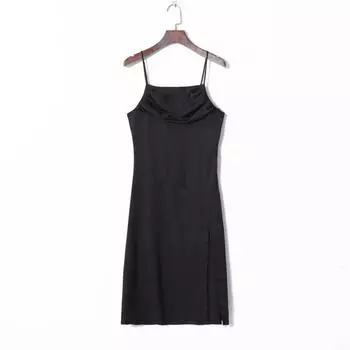 Summer Women s Clothing Fashion European and American Style Pure Color Sexy Pleated Tube Top Backless Slim-Fit Figure Flattering Split Suspender Skirt Black S