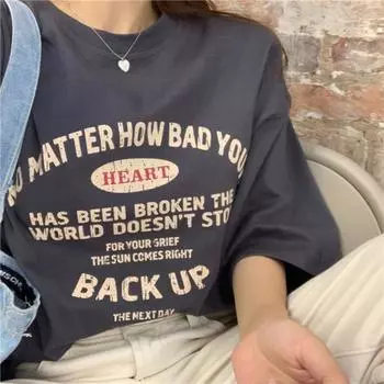 Летняя женская одежда, студенческая свободная футболка, женский японский топ с короткими рукавами M