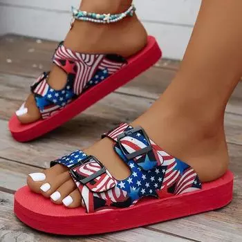 Summer Women s Colorful Printed Platform Slippers Comfortable Non-slip Outdoor Beach Shoes Lightweight Girls Buckle Slides 36 красный