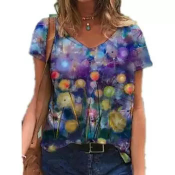 Summer Women s Creative 3D Plant Printed Short Sleeve Top T-shirt S