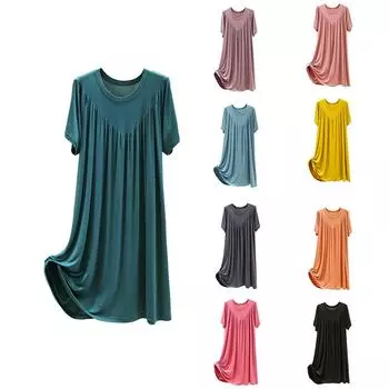 Summer Women s Dress With Long Loose Insole Solid Color Short Seeved Dress Night Dress L