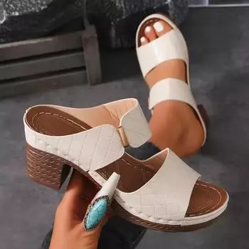 Summer Women s Fashion Casual Slippers Solid Color Square Root Anti-Slip Sandals with Heels and Open Toes Summer Slippers 36