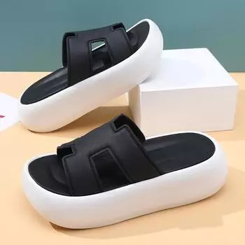 Summer women s fashion non-slip wear-resistant thick bottom heightening versatile casual thin word sandals 36-37 чёрный