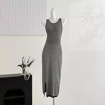 Summer Women s Fashion Sexy Round Neck Slim Backless Waisted Hip Dresses One Size чёрный