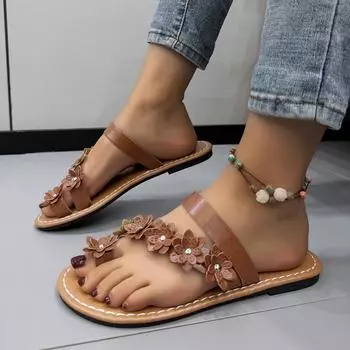Летние женские модные аксессуары сандалии с цветочным принтом, нескользящие мягкие сандалии на плоской подошве 36