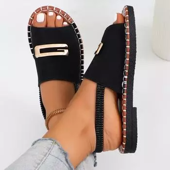 Summer Women s Flat Sandals Cloth Elastic Plus Size Beach Shoes 42EU/CN43 чёрный
