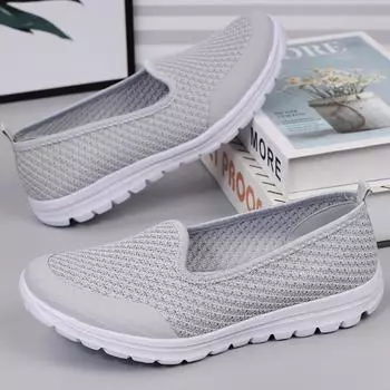 Летние женские летные вязаные туфли, легкая спортивная повседневная женская обувь большого размера на толстой подошве 35 чёрный