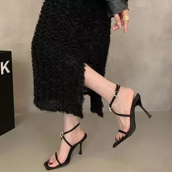 Summer Women s High Heel Sandals Fashion Open Toe Ankle Strap Shoes Design Style Party Dress Female Shoes 35 коричневый