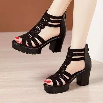 Summer Women s High Heel Shoes Rome Women s Peep Toe Platform Chunky Heel Gladiator Sandals Outdoor Dress Party Fish Mouth Shoes 35 золотой