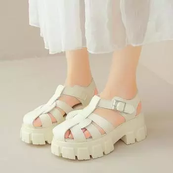 Summer Women s Hollowed Out Thick Soled Roman Sandals with Toe Caps 35 чёрный