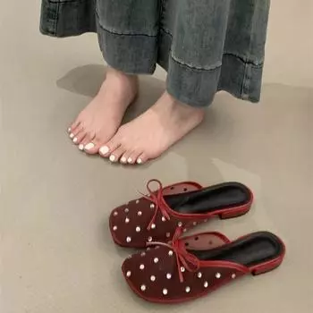 Summer Women s Lace Mules Slippers Fashion Shallow Slip On Dress Slides Casual Dress Street Style Shoes 35 серебряный