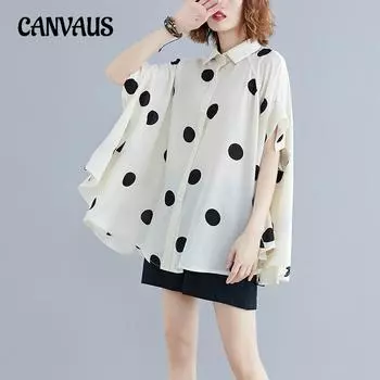 Summer Women s Literary Plus Size Polka Dot Short-sleeved Shirt