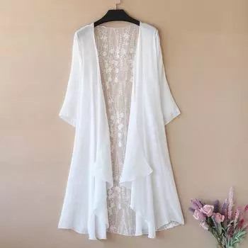 Summer Women s Mesh Cardigan Long Breathable Shawl Long-sleeved Sunscreen Top Open Front Thin Cardigan Tops one size белый