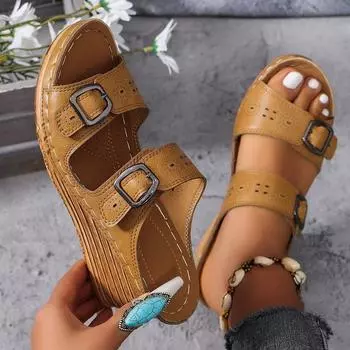 Summer Women s Platform Wedges Slippers New Plus Size Women s Open Toe Platform High Heel Sandals Outdoor Causal Slides Shoes 36 чёрный