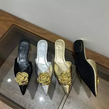 Летние женские туфли с острым носком на высоком каблуке, сексуальные цветочные платья, вечерние туфли на каблуке для тонких каблуков, мюли 35 чёрный