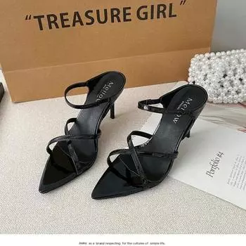 Summer Women s Pointy Stiletto Heels Lady Red Patent Leather Open Toe Pumps Fashion Sexy Sandalias Ytmtloy Zapatillas Mujer Casa 35 чёрный