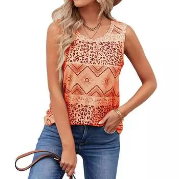 Summer Women s Printed Sleeveless Top Casual and Comfortable I-shaped Vest S серый