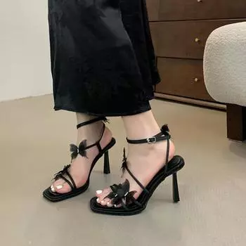 Summer Women s Pumps Fashion Square Toe Butterfly Thin Strap High Heel Sandals Party Dress Wedding Shoes 35