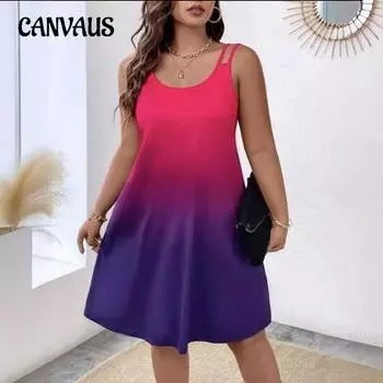 Летнее женское платье-халтер с круглым вырезом и градиентным принтом S красный