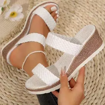 Summer Women s Sandals Bohemia Heels Sandals Wedges Heeled Shoes Women Slippers Shoes Woman Footwear Sandalias 42EU/CN43 белый