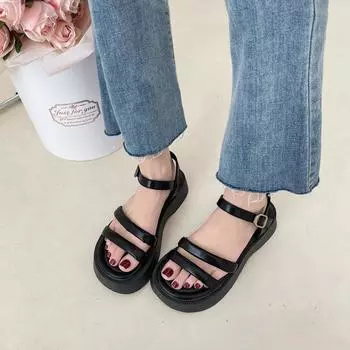 Summer Women s Sandals Luxury Leather Sandals Fashion Square Toe Open Toe Strap Sandals Comfortable Block Heel Platform Sandalen 35 белый