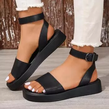 Summer Women s Sandals Luxury Leather Sandals Fashion Square Toe Open Toe Strap Sandals Comfortable Block Heel Platform Sandalen 36 белый