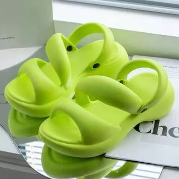 Summer Women s Sandals New Thick Sole High Heel Anti Slip Comfortable Soft Sole Fashion Home and Outdoor Wear Two Wear Sandals 35-36 коричневый