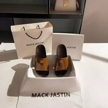 Summer women s shoes 4cm low heel leather casual one-word drag leak-toe sandals beach pedal thick-soled pedal slippers 35