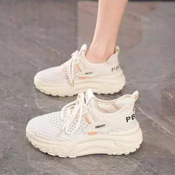 Summer women s shoes new breathable hollow mesh shoes children s versatile thick-soled fly-woven sports shoes casual dad shoes 35