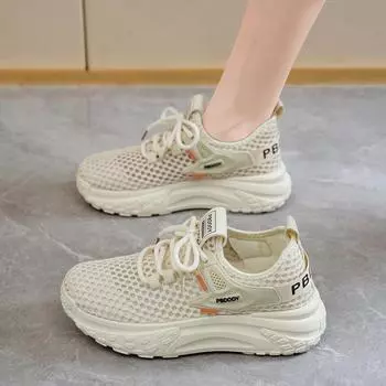 Summer women s shoes new breathable hollow mesh shoes children s versatile thick-soled fly-woven sports shoes casual dad shoes 35