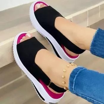 Summer Women s Shoes Platform Sandals Stretch Fabric Fashion Shoes Women Comfort Walking Ladies Female Casual Footwear 35-43 35 чёрный
