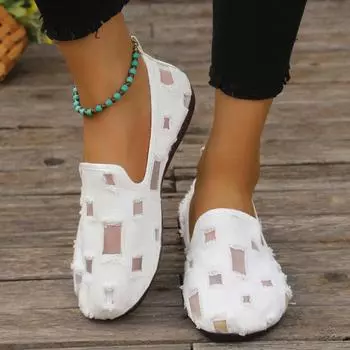 Summer Women s Single Shoes Mesh Shoes Flat Casual Fabric Shoes Shallow Mouth Soft Sole Bean Shoes 42EU/CN43 белый