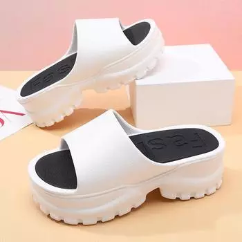 Summer women s slope heel thick bottom outer wear outdoor beach one-word drag available 36-37 белый