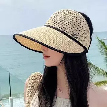 Summer Women s Straw Hat Hollow Sunscreen Sun Hat Sun Hat Niche Seaside Big Brim Off-top Beach Hat бежевый