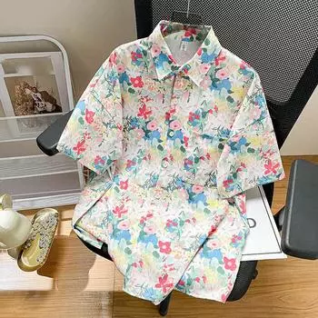 Summer Women s Street Daily Shirt Hawaiian Cartoon Print Casual Loose Shirts Short Sleeve Beach Loose Tops XXL