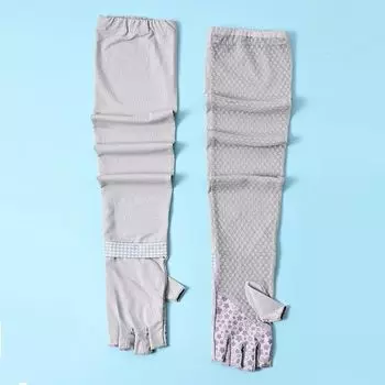 Summer Women s Sun Protection Gloves Long Riding Touch Screen Non Slip Lace Ice Silk Exposed Five Finger Half Finger Sun-Proof Arm Sleeves Ice silk Long Dew five fingers Classy Ash One size