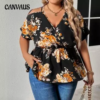 Летняя женская футболка больших размеров с v-образным вырезом, без бретелек, с талией, топы с короткими рукавами 1XL чёрный