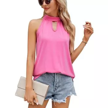 Summer Women s Vest Hanging Neck Top Lock Hole Sleeveless Shirt Loose Fit T-Shirts S чёрный