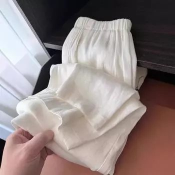 Summer Women s White Cotton and Linen Wide-leg Pants Thin Loose Lazy Drape High-waisted Straight Pants Casual Pants XXL
