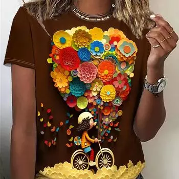 Летняя женская женская большая необычная футболка с 3D принтом, повседневный топ с короткими рукавами, большая футболка XS