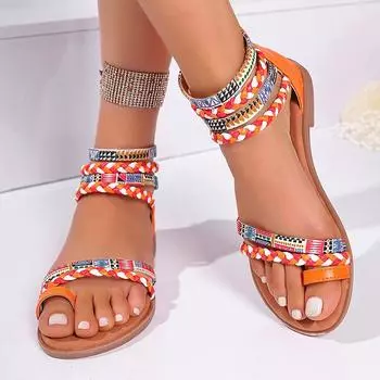 Summer Women Sandals Fashion Ankle Strap Roman Flat Sandals Plus Size Beach Shoes Non-Slip Female Slippers sandal 36