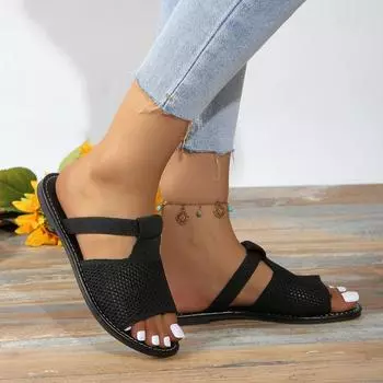 Летние женские сандалии Модные женские тапочки на плоской подошве с открытым носком Пляжная обувь на низком каблуке Повседневные шлепанцы Тапочки Нескользящие женские сандалии 36 чёрный