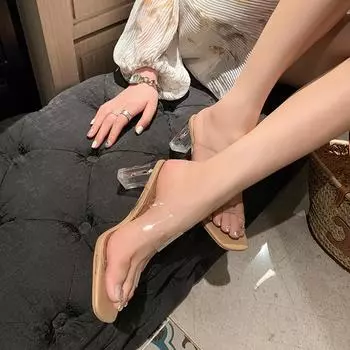Летние женские босоножки с открытым носком, женские туфли на высоком каблуке, женские шлепанцы, модные тапочки на каблуках 37