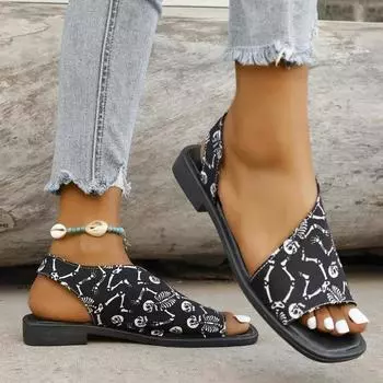 Summer Women Sandals Street Fashion Skull Print Women Sandals Lightweight Comfortable Slip-on Casual Sandals Zapatos De Mujer 35 чёрный