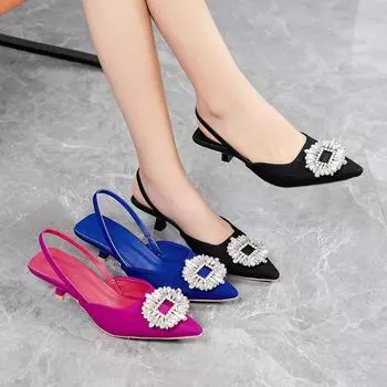 Summer Women Shoes New Fashion Pointed Toe Rhinestone Sandals Stiletto High Heels Slingback Transparentes 35