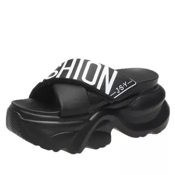 Summer Women Slippers Thick Soles Flip-Flops Ladies Wedge Heels Beach Shoes Woman High Platform Slippers Outside Sandals 8CM 35 бежевый